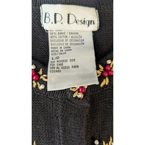 Vintage B.P. Designs black embroidered Christmas holiday sweater cardigan size L - Picture 7 of 10